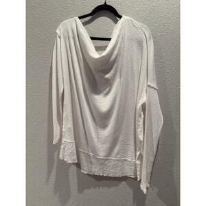 Free People Cowl Neck Slouchy Thermal‎ Top White XL Raw Hem